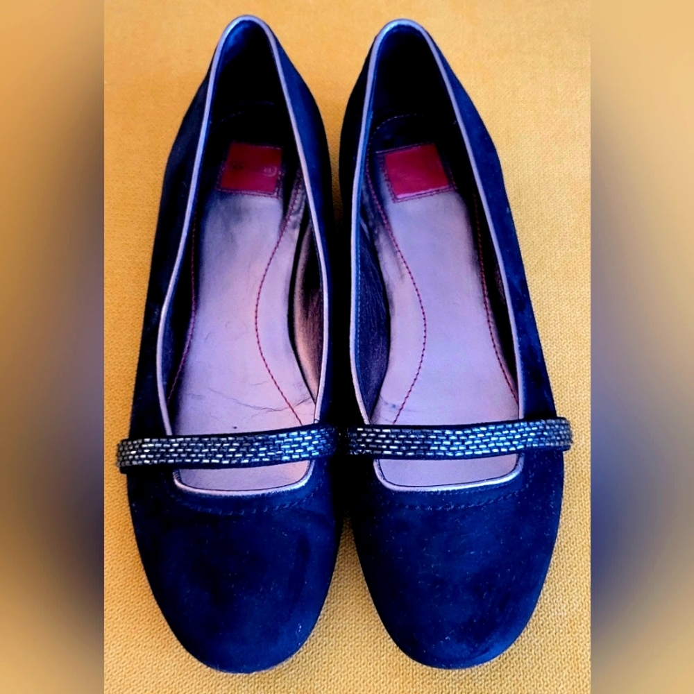 Coach Navy Flats with Embellished Strap